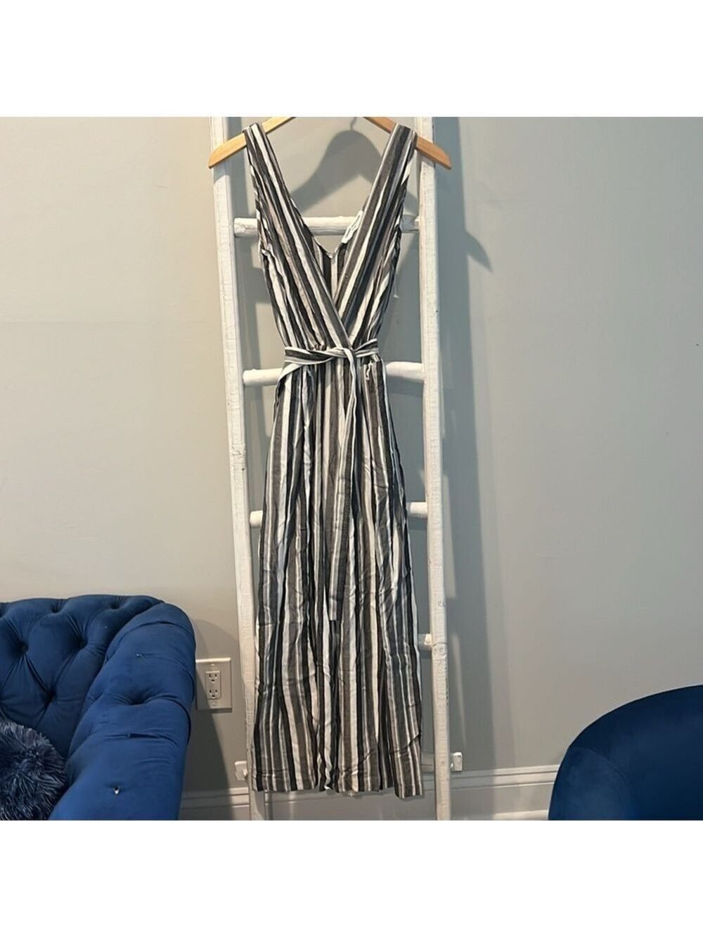 Amanda Uprichard Monochrome Striped wide leg belted jumpsuit size small - Picture 3 of 9